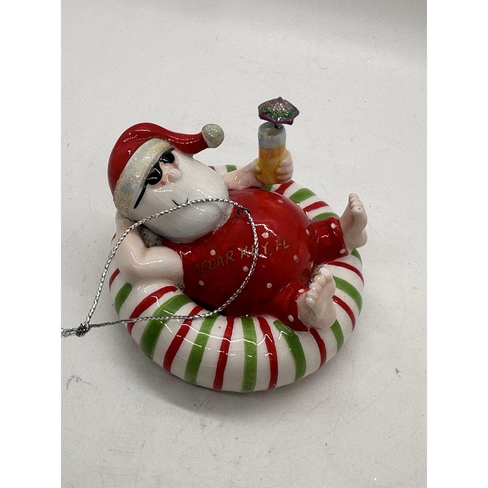 Cedar Key FL Santa Float Ornament Hand Painted Ceramic Christmas Vacation